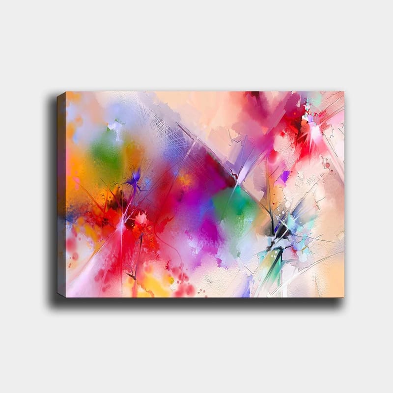 Lerretsbilde 70x100 cm - Fargerik abstrakt komposisjon med dynamiske former og livlige farger, Rød / Lilla / Grønn