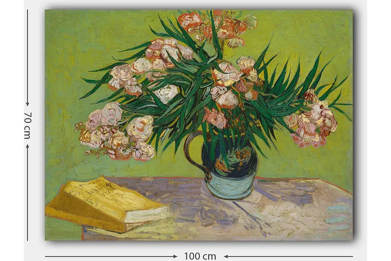 Lerretsbilde 70x100 cm - Fargerik blomsterbukett i en vase på et bord - Grønn / Rosa / Gul - Innredning - Bilder & kunst - Lerretsbilder