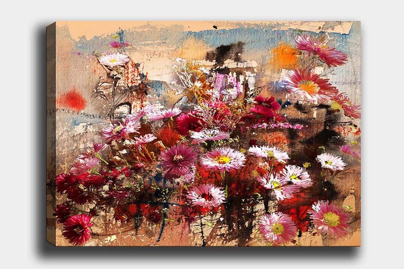 Lerretsbilde 70x100 cm - Fargerik blomsterkomposisjon i forskjellige nyanser som skaper en livlig og romantisk atmosfære - Rød / Rosa / Hvit - Innredning - Bilder & kunst - Lerretsbilder