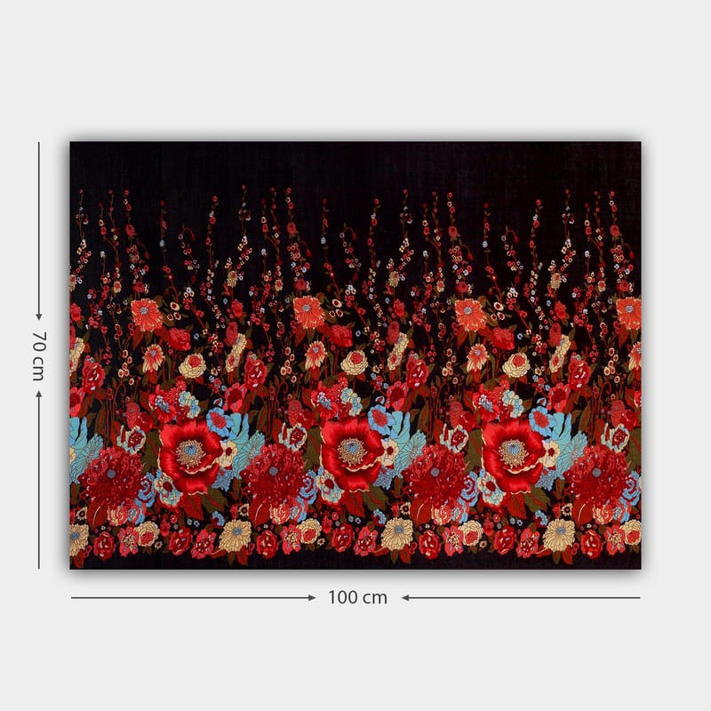 Lerretsbilde 70x100 cm - Fargerik blomstermønsterkomposisjon med røde og blå blomster som skaper en livlig atmosfære - Rød / Blå / Grønn - Innredning - Bilder & kunst - Lerretsbilder