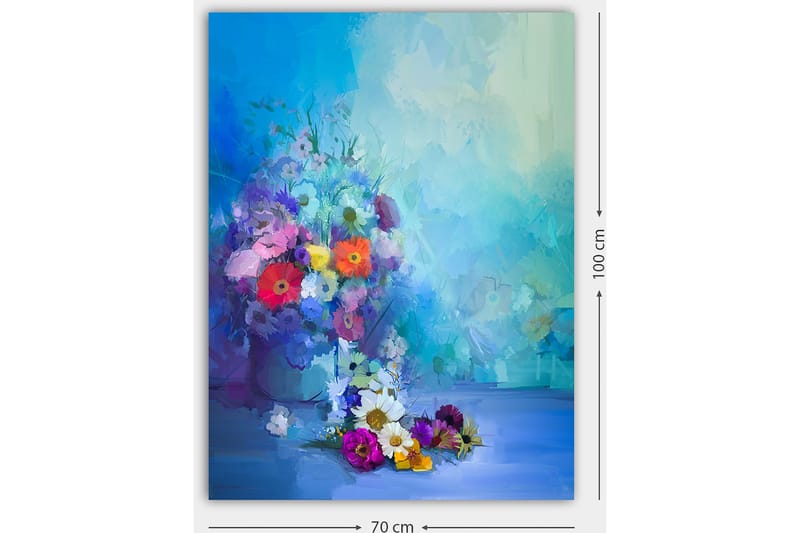 Lerretsbilde 70x100 cm - Fargerik bukett med blomster i forskjellige nyanser - Blå / Lilla / Rød - Innredning - Bilder & kunst - Lerretsbilder