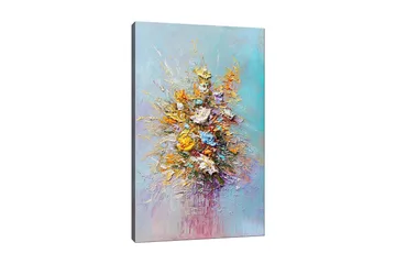 Lerretsbilde 70x100 cm - Fargerik bukett med blomster i forskjellige nyanser - Gul / Oransje / Blå - Innredning - Bilder & kunst - Lerretsbilder