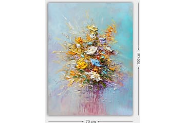 Lerretsbilde 70x100 cm - Fargerik bukett med blomster i forskjellige nyanser - Gul / Oransje / Blå - Innredning - Bilder & kunst - Lerretsbilder