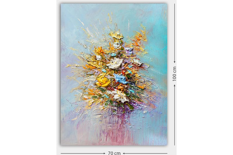 Lerretsbilde 70x100 cm - Fargerik bukett med blomster i forskjellige nyanser - Gul / Oransje / Blå - Innredning - Bilder & kunst - Lerretsbilder