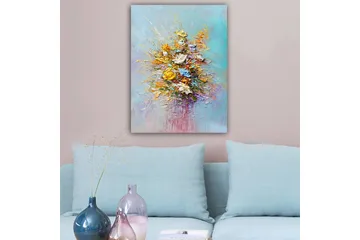 Lerretsbilde 70x100 cm - Fargerik bukett med blomster i forskjellige nyanser - Gul / Oransje / Blå - Innredning - Bilder & kunst - Lerretsbilder