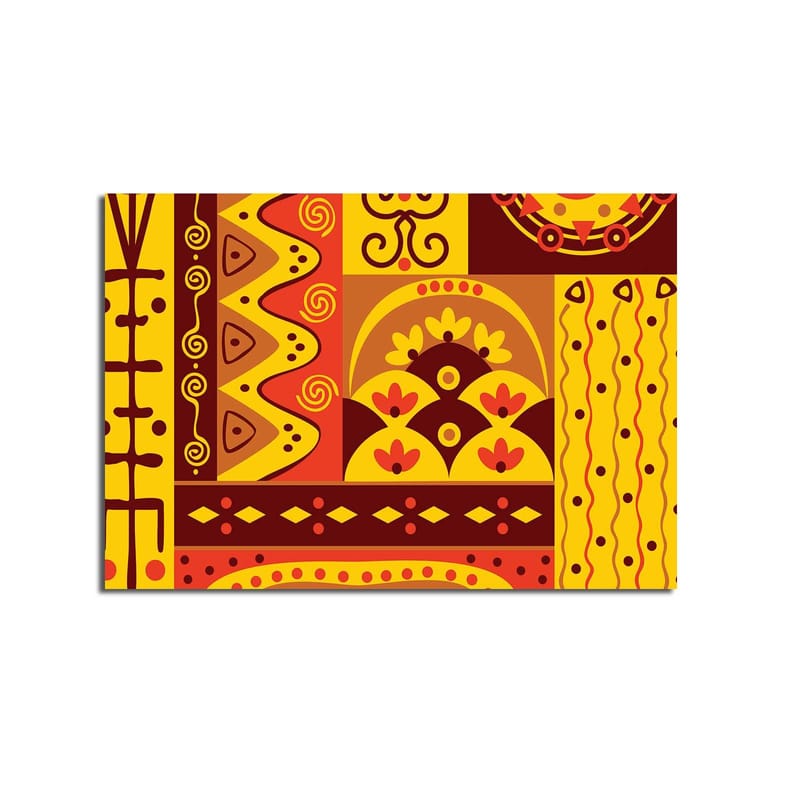Lerretsbilde 70x100 cm - Fargerik geometrisk mønsterdesign med elementer av abstrakte former og symboler - Gul / Rød / Brun - Innredning - Bilder & kunst - Lerretsbilder
