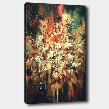 Lerretsbilde 70x100 cm - Fargerik og abstrakt blomsterkomposisjon som fanger naturens skjønnhet - Grønn / Oransje / Hvit - Innredning - Bilder & kunst - Lerretsbilder