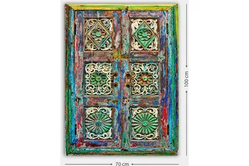 Lerretsbilde 70x100 cm - Fargerik og detaljert dør med intrikate utskjæringer og mønstre - Grønn / Blå / Rød - Innredning - Bilder & kunst - Lerretsbilder