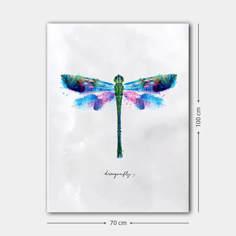 Lerretsbilde 70x100 cm - Fargerik og stilisert avbildning av en øyenstikker - Grønn / Blå / Rosa - Innredning - Bilder & kunst - Lerretsbilder