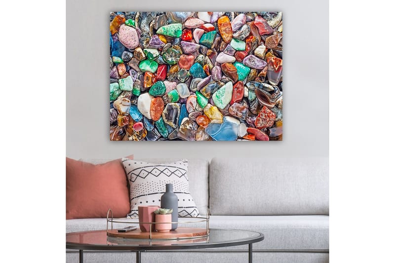 Lerretsbilde 70x100 cm - Fargerik samling av slipte steiner og edelstener - Grønn / Rød / Lilla - Innredning - Bilder & kunst - Lerretsbilder