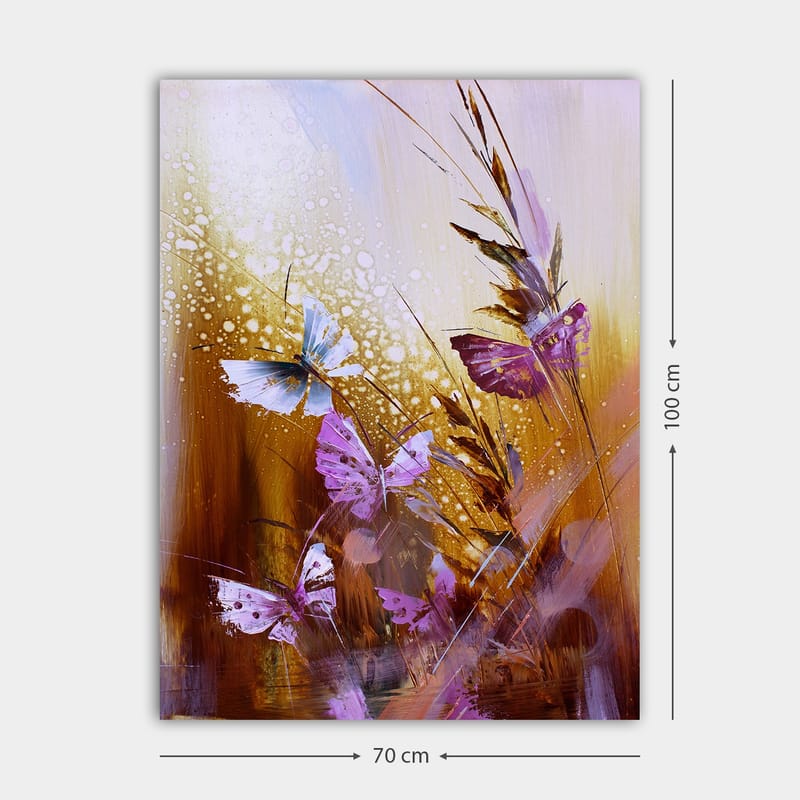 Lerretsbilde 70x100 cm - Fargerik samling av sommerfugler i et naturlig miljø - Lilla / Blå / Gyllenbrun - Innredning - Bilder & kunst - Lerretsbilder