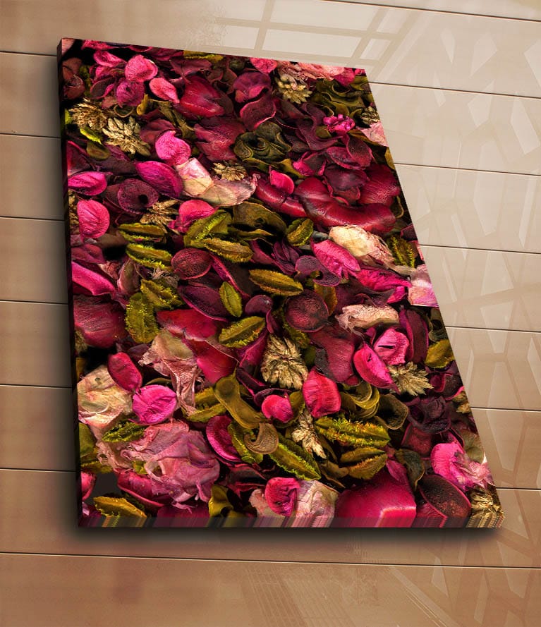 Lerretsbilde 70x100 cm - Fargerik samling av tørkede blomster og blader - Rosa / Grønn / Brun - Innredning - Bilder & kunst - Lerretsbilder