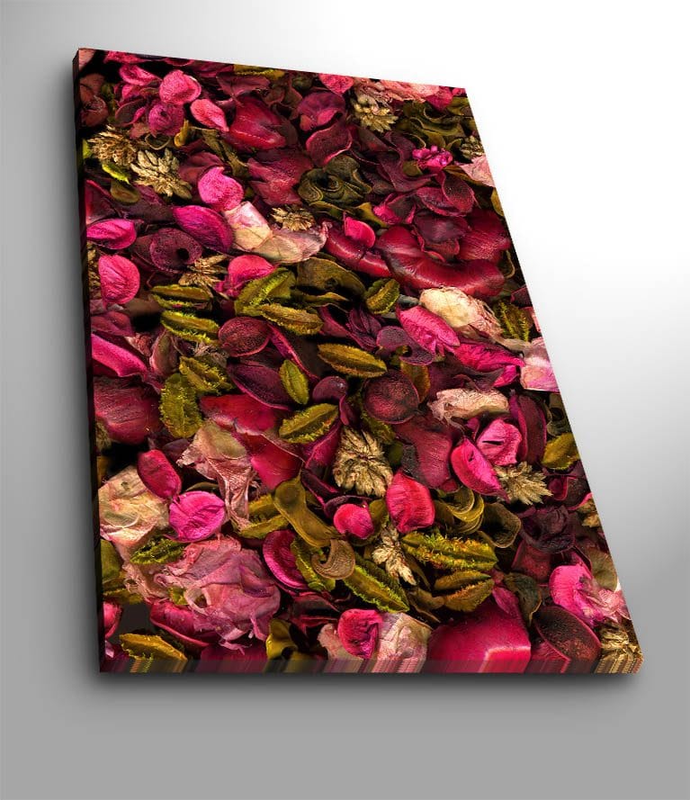 Lerretsbilde 70x100 cm - Fargerik samling av tørkede blomster og blader, Rosa / Grønn / Brun