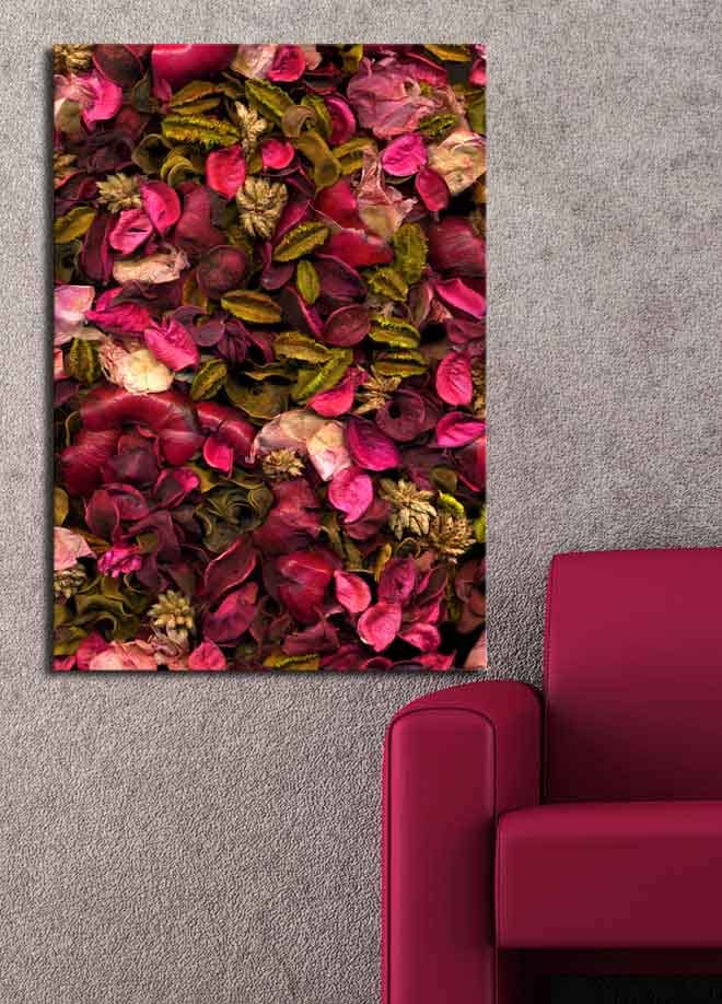 Lerretsbilde 70x100 cm - Fargerik samling av tørkede blomster og blader - Rosa / Grønn / Brun - Innredning - Bilder & kunst - Lerretsbilder