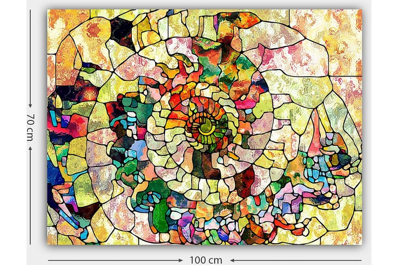 Lerretsbilde 70x100 cm - Fargerik skjell med geometriske mønstre og spiraldetaljer - Grønn / Rød / Gul - Innredning - Bilder & kunst - Lerretsbilder