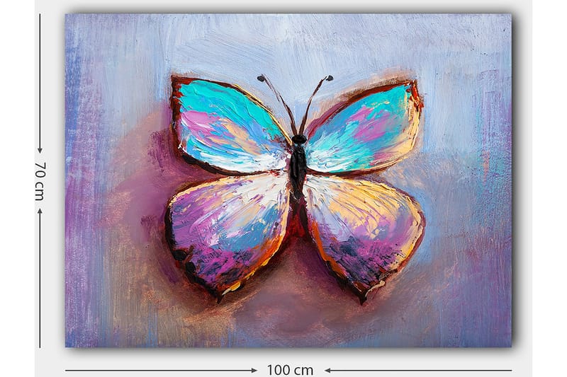 Lerretsbilde 70x100 cm - Fargerik sommerfugl med vakre mønstre - Turkis / Lilla / Oransje - Innredning - Bilder & kunst - Lerretsbilder