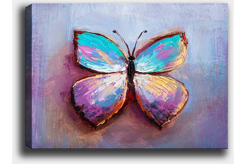 Lerretsbilde 70x100 cm - Fargerik sommerfugl med vakre mønstre - Turkis / Lilla / Oransje - Innredning - Bilder & kunst - Lerretsbilder