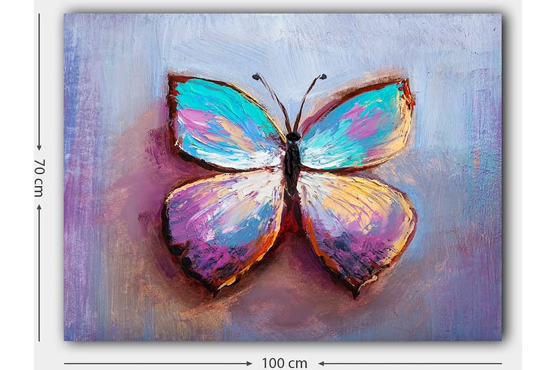 Lerretsbilde 70x100 cm - Fargerik sommerfugl med vakre mønstre - Turkis / Lilla / Oransje - Innredning - Bilder & kunst - Lerretsbilder