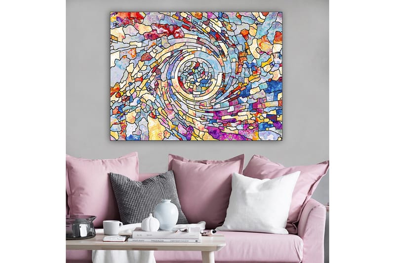 Lerretsbilde 70x100 cm - Fargerik spiral av abstrakte former som skaper en dynamisk bevegelse - Blå / Rød / Gul - Innredning - Bilder & kunst - Lerretsbilder