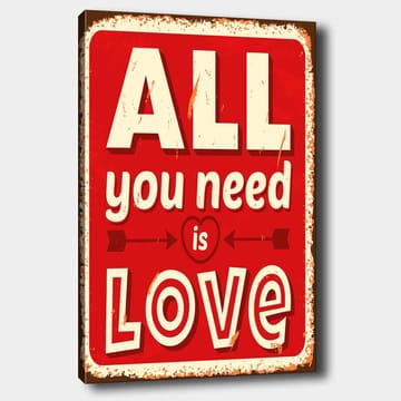 Lerretsbilde 70x100 cm - Fargerik trykk med teksten ALL you need is LOVE som uttrykker kjærlighet og positivitet - Rød / Hvit / Svart - Innredning - Bilder & kunst - Lerretsbilder