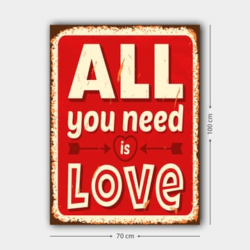 Lerretsbilde 70x100 cm - Fargerik trykk med teksten ALL you need is LOVE som uttrykker kjærlighet og positivitet - Rød / Hvit / Svart - Innredning - Bilder & kunst - Lerretsbilder