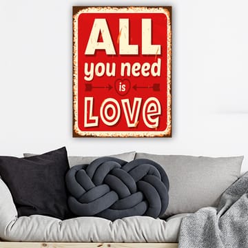 Lerretsbilde 70x100 cm - Fargerik trykk med teksten ALL you need is LOVE som uttrykker kjærlighet og positivitet - Rød / Hvit / Svart - Innredning - Bilder & kunst - Lerretsbilder