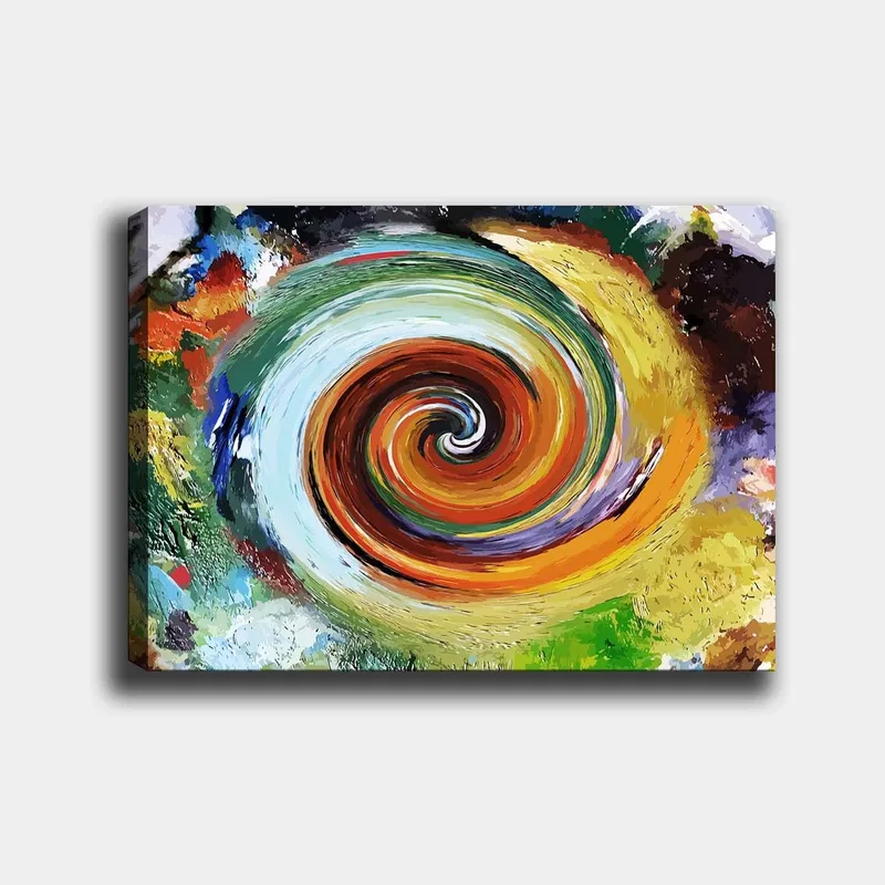 Lerretsbilde 70x100 cm - Fargerik virvel som skaper en følelse av bevegelse og dynamikk, Grønn / Oransje / Rød