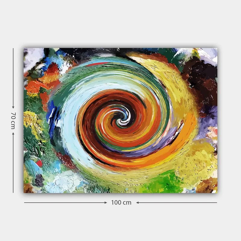 Lerretsbilde 70x100 cm - Fargerik virvel som skaper en følelse av bevegelse og dynamikk - Grønn / Oransje / Rød - Innredning - Bilder & kunst - Lerretsbilder