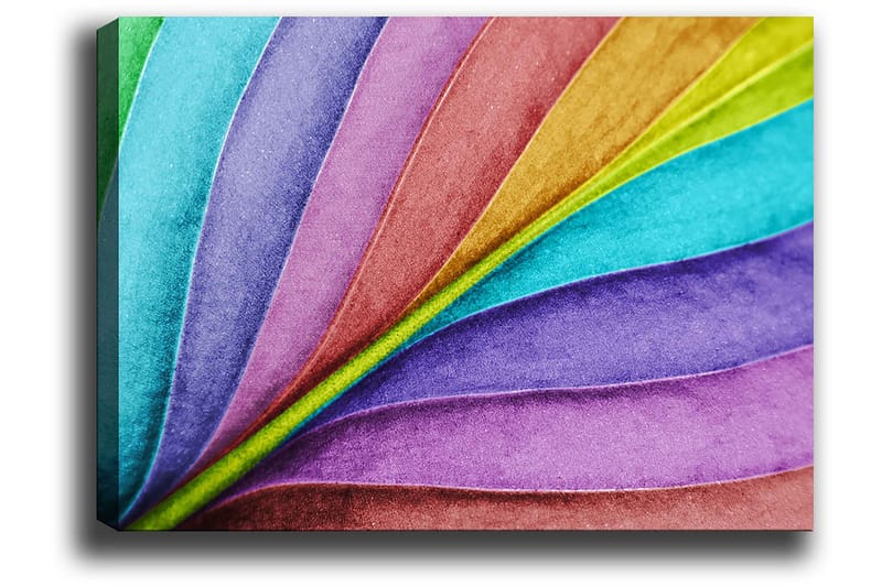 Lerretsbilde 70x100 cm - Fargerike, bølgende blader i forskjellige nyanser som skaper en dynamisk og levende komposisjon - Turkis / Lilla / Grønn - Innredning - Bilder & kunst - Lerretsbilder