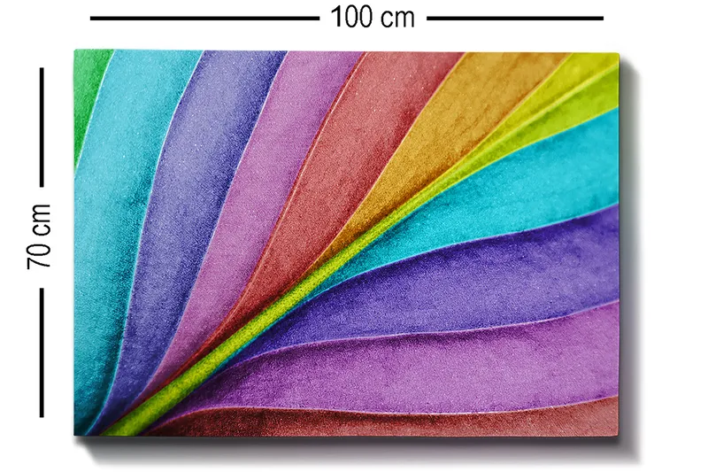 Lerretsbilde 70x100 cm - Fargerike, bølgende blader i forskjellige nyanser som skaper en dynamisk og levende komposisjon - Turkis / Lilla / Grønn - Innredning - Bilder & kunst - Lerretsbilder