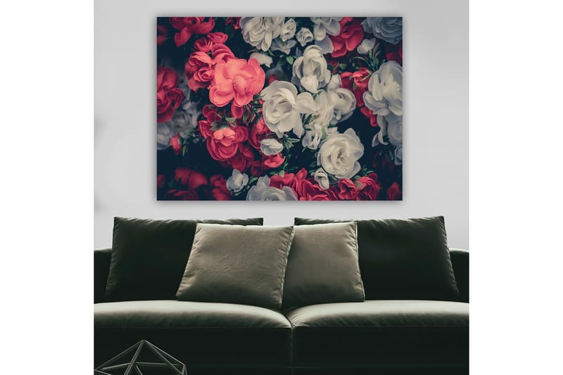 Lerretsbilde 70x100 cm - Fargerike blomster i røde og hvite nyanser - Rød / Hvit - Innredning - Bilder & kunst - Lerretsbilder