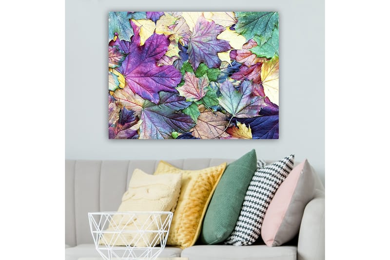 Lerretsbilde 70x100 cm - Fargerike høstblader i en harmonisk komposisjon - Lilla / Grønn / Gul - Innredning - Bilder & kunst - Lerretsbilder