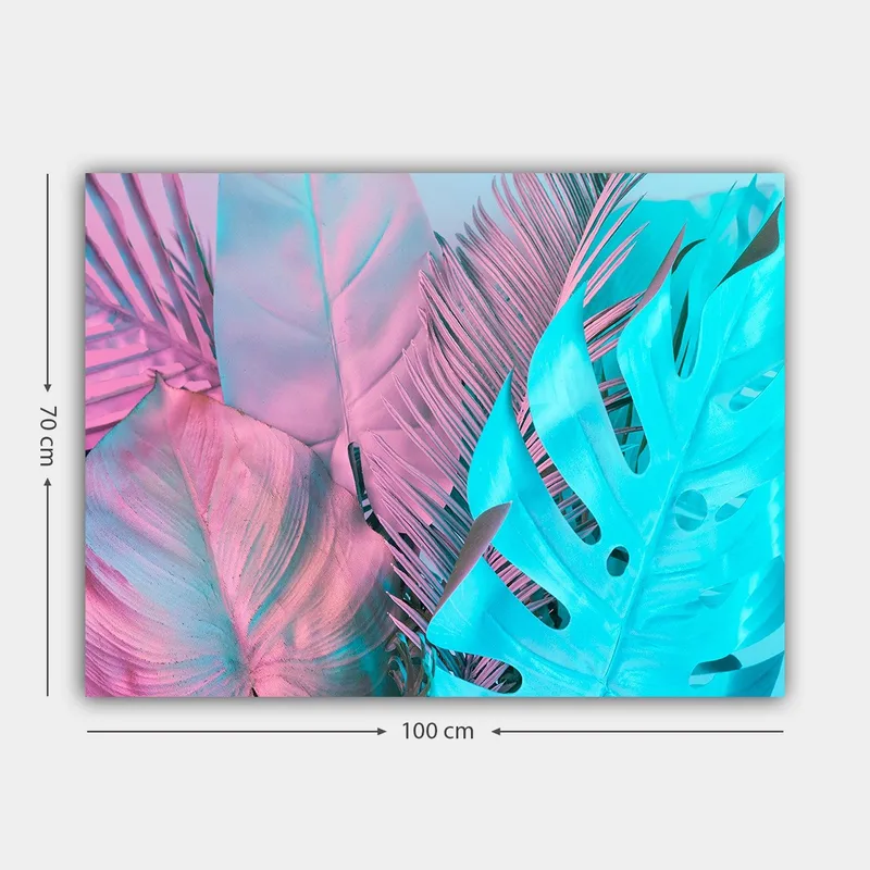 Lerretsbilde 70x100 cm - Fargerike tropiske blader i pastellfarger - Lys blå / Rosa - Innredning - Bilder & kunst - Lerretsbilder