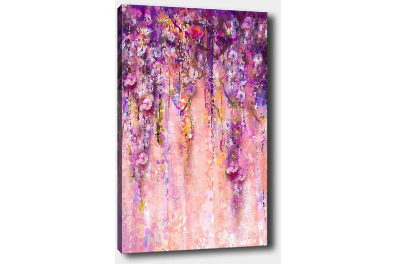 Lerretsbilde 70x100 cm - Fargerikt og abstrakt maleri av hengende blomster i lilla og rosa nyanser - Lilla / Rosa / Gul - Innredning - Bilder & kunst - Lerretsbilder