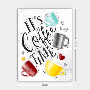 Lerretsbilde 70x100 cm - Flere fargerike kaffekopper med teksten It's Coffee Time - Turkis / Rød / Gul - Innredning - Bilder & kunst - Lerretsbilder
