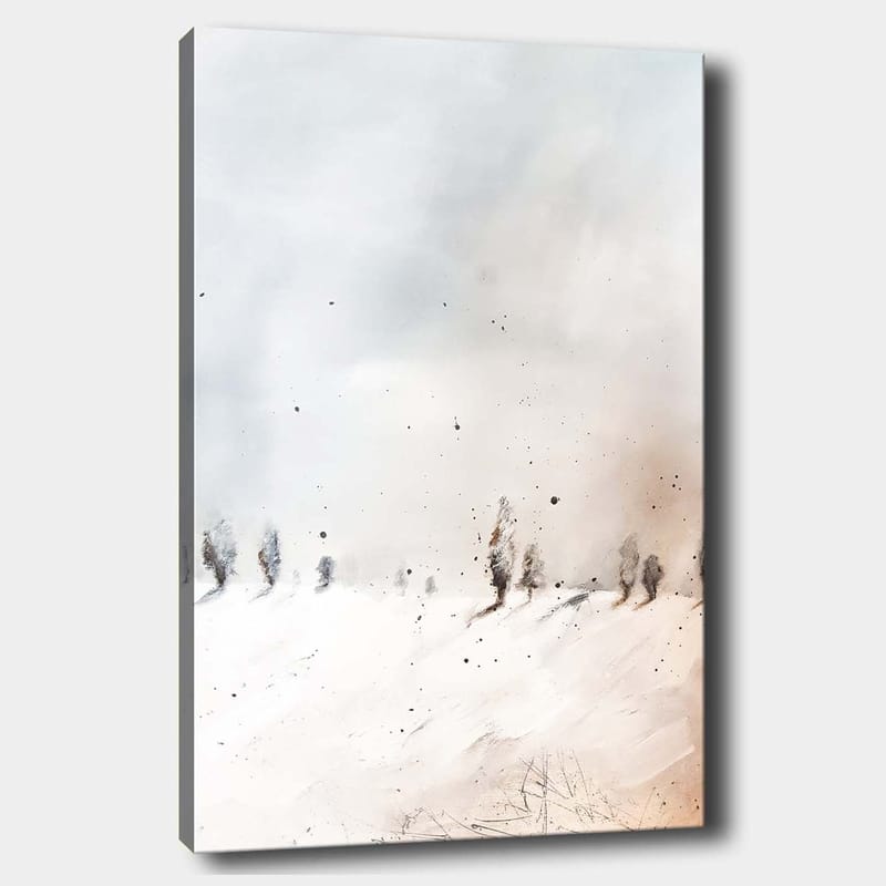 Lerretsbilde 70x100 cm - Fredelig vinterlandskap med snødekte trær i det fjerne - Lys blå / Hvit / Beige - Innredning - Bilder & kunst - Lerretsbilder