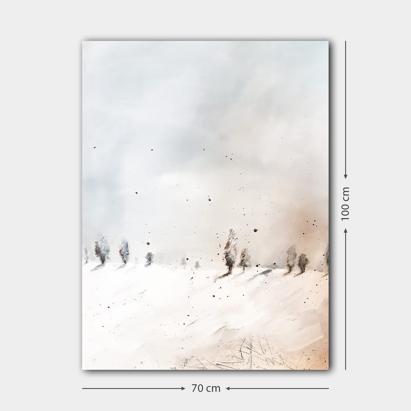 Lerretsbilde 70x100 cm - Fredelig vinterlandskap med snødekte trær i det fjerne - Lys blå / Hvit / Beige - Innredning - Bilder & kunst - Lerretsbilder