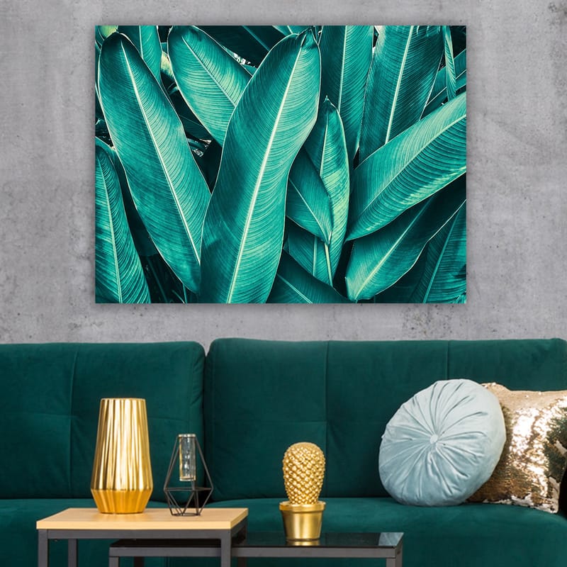 Lerretsbilde 70x100 cm - Frodig løvverk i en harmonisk komposisjon - Turkis / Mørkegrønn - Innredning - Bilder & kunst - Lerretsbilder