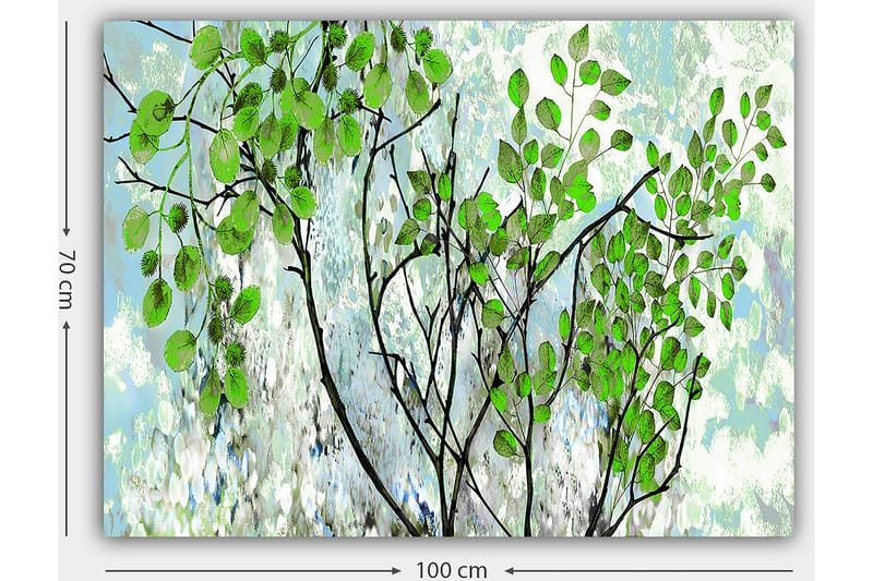 Lerretsbilde 70x100 cm - Frodige grener med fargerike blader i en harmonisk komposisjon - Grønn / Svart / Lys blå - Innredning - Bilder & kunst - Lerretsbilder