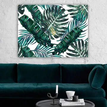 Lerretsbilde 70x100 cm - Frodige palmeblader i en livlig komposisjon - Mørkegrønn / Lysegrønn / Gulgrønn - Innredning - Bilder & kunst - Lerretsbilder