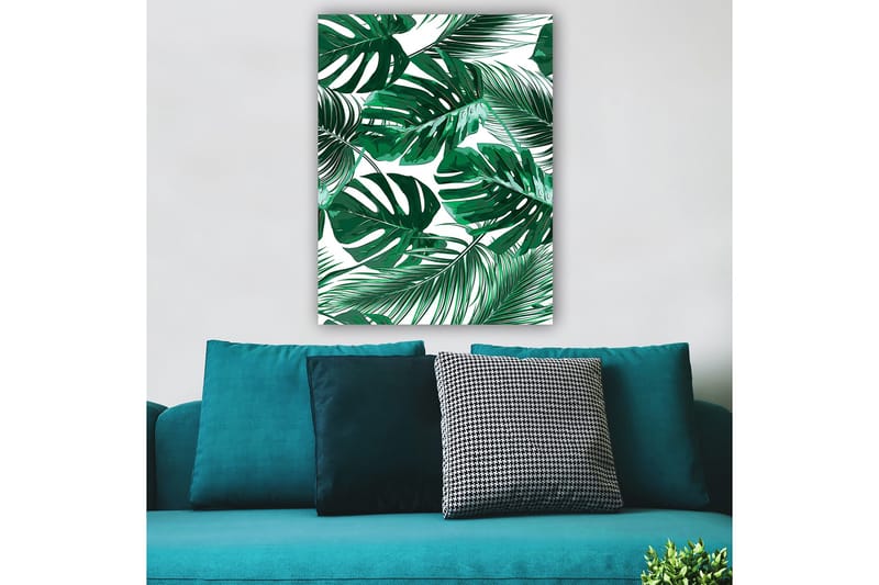 Lerretsbilde 70x100 cm - Frodige palmeblader i forskjellige former og størrelser - Mørkegrønn / Lysegrønn - Innredning - Bilder & kunst - Lerretsbilder