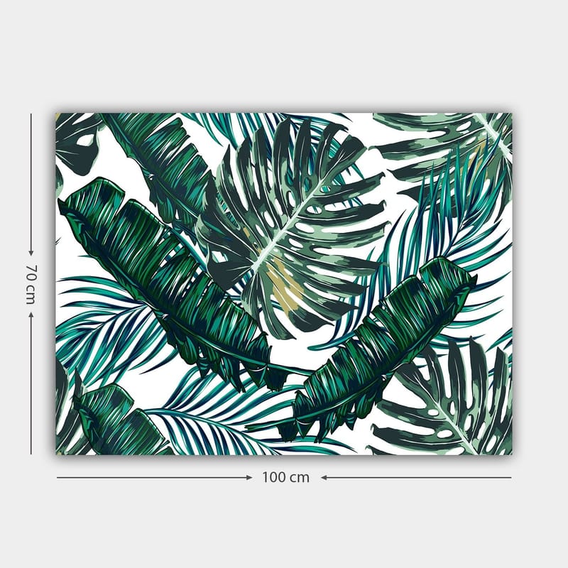 Lerretsbilde 70x100 cm - Frodige palmeblader i en livlig komposisjon - Mørkegrønn / Lysegrønn / Gulgrønn - Innredning - Bilder & kunst - Lerretsbilder