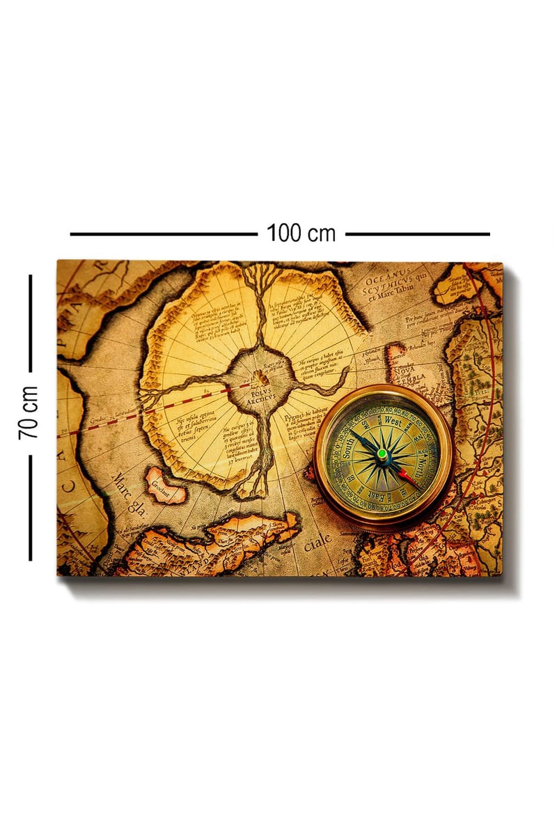Lerretsbilde 70x100 cm - Gammelt kart med kompass som hovedmotiv - Gull / Brun / Beige - Innredning - Bilder & kunst - Lerretsbilder