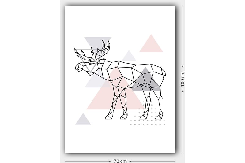 Lerretsbilde 70x100 cm - Geometrisk elg i polygonstil med trekanter - Grå / Rosa / Svart - Innredning - Bilder & kunst - Lerretsbilder