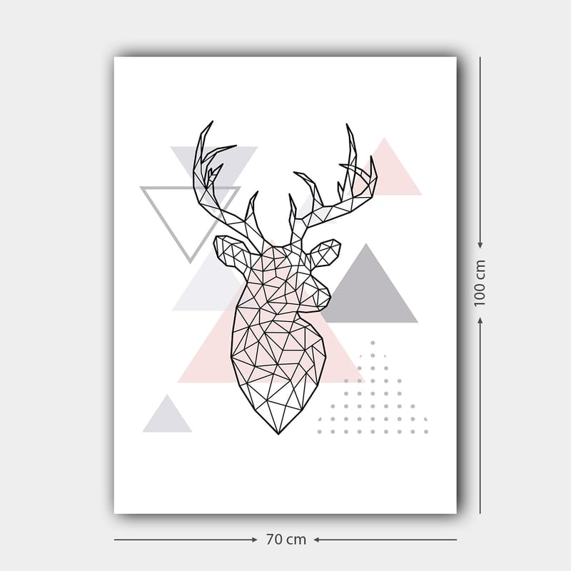 Lerretsbilde 70x100 cm - Geometrisk hjort i polygonstil omgitt av trekanter - Grå / Rosa / Svart - Innredning - Bilder & kunst - Lerretsbilder