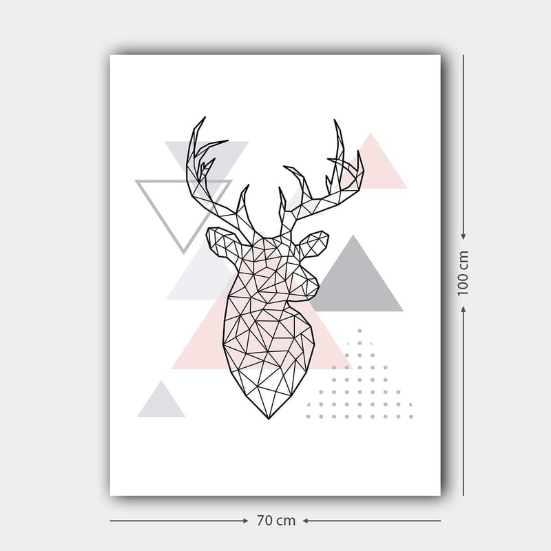 Lerretsbilde 70x100 cm - Geometrisk hjort i polygonstil omgitt av trekanter - Grå / Rosa / Svart - Innredning - Bilder & kunst - Lerretsbilder