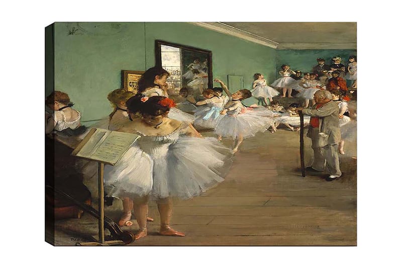 Lerretsbilde 70x100 cm - Gruppe ballerinaer som øver i en dansesal - Hvit / Lys blå / Grønn - Innredning - Bilder & kunst - Lerretsbilder