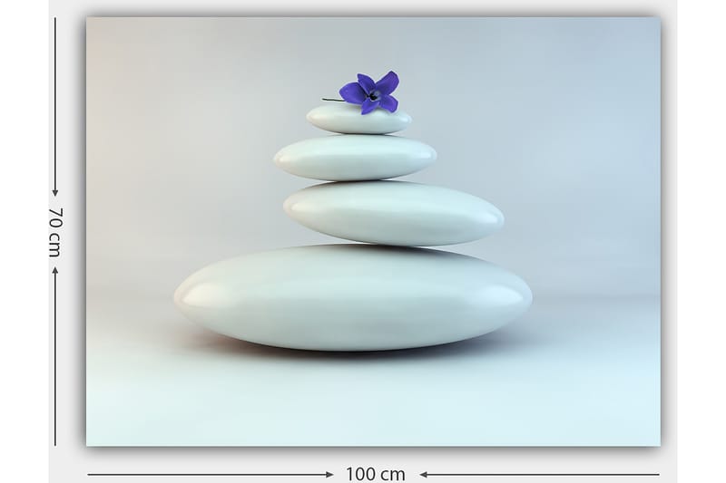 Lerretsbilde 70x100 cm - Haug med hvite steiner med en lilla blomst på toppen - Hvit / Lilla - Innredning - Bilder & kunst - Lerretsbilder