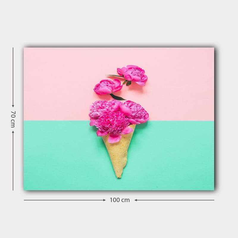 Lerretsbilde 70x100 cm - Iskremkjeks dekorert med rosa blomster - Rosa / Mintgrønn / Beige - Innredning - Bilder & kunst - Lerretsbilder