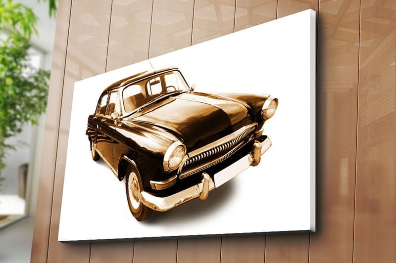 Lerretsbilde 70x100 cm - Klassisk bil i svarte og gulltoner - Svart / Gull - Innredning - Bilder & kunst - Lerretsbilder